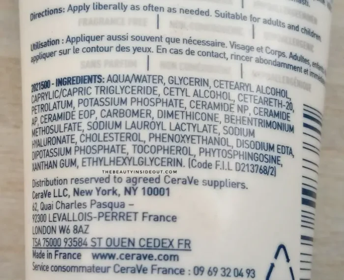 Cerave Moisturizing Cream Ingredients